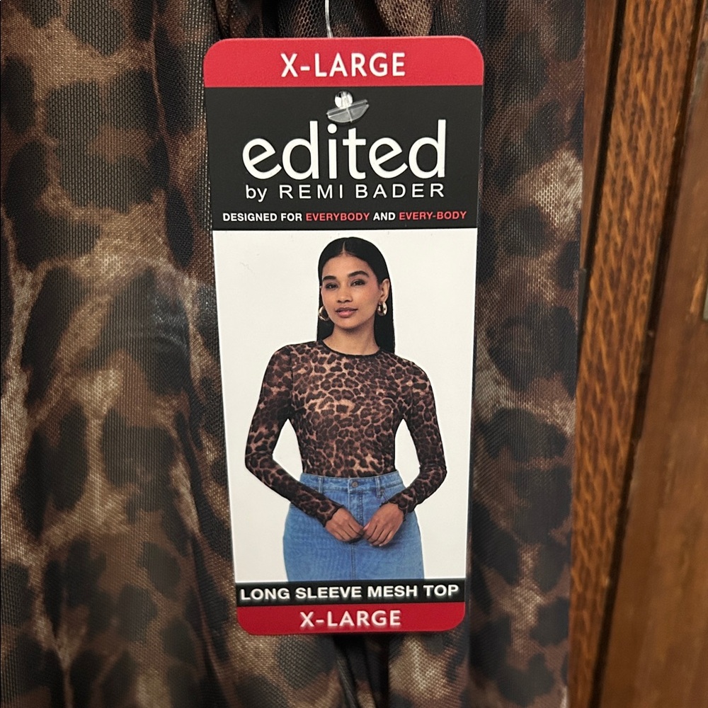 Edited Leopard Print Long Mesh Sleeve Top size XL